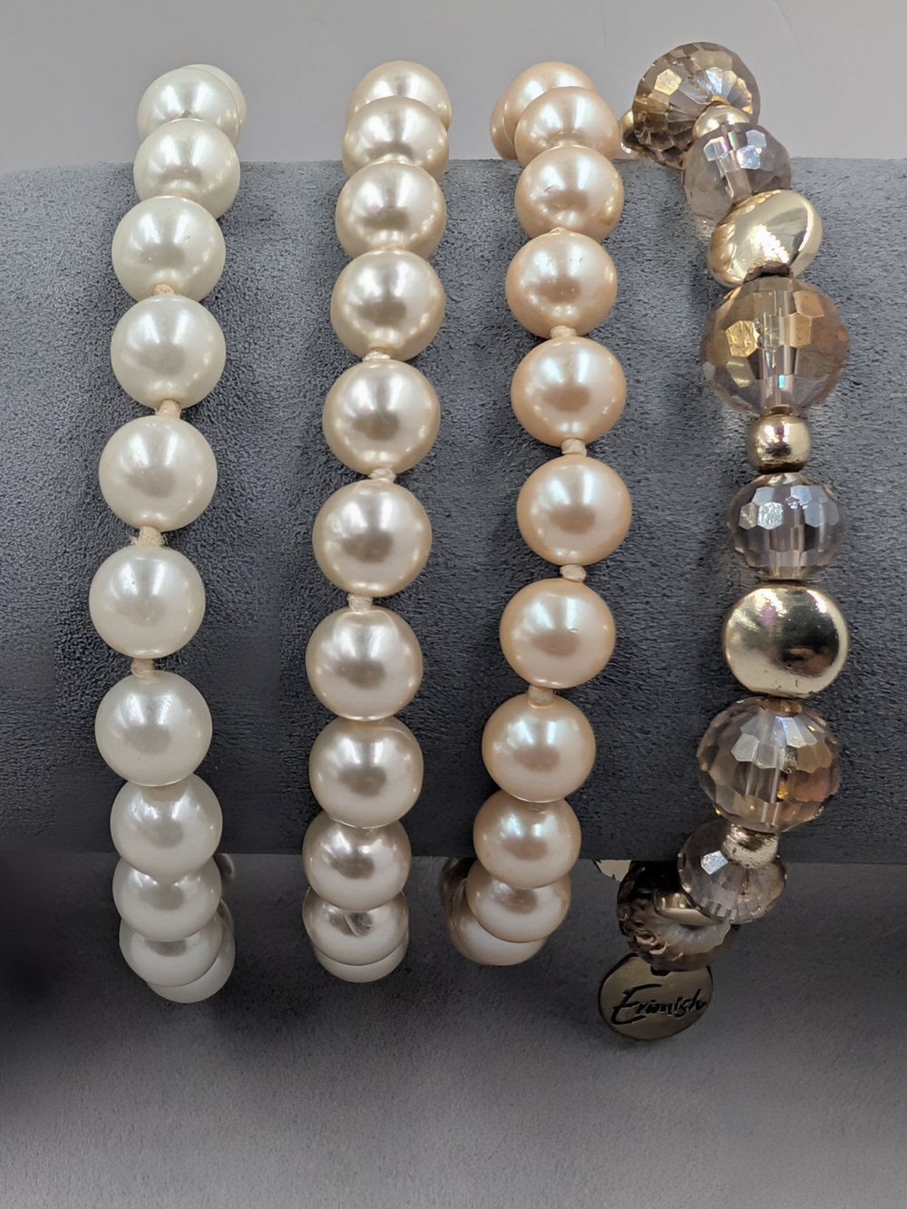 4Pc Designer Bracelet Stack Erimish Champagne Crystal & Pearl Lot 0717